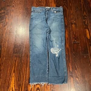 Signature Levi Strauss 32 Y2K Jeans Blue Cropped Raw Hem